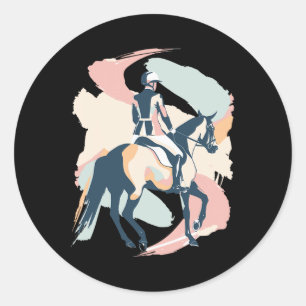 Pegatina Redonda Pastel Abstract Shapes Horseback Riding Ecuestre