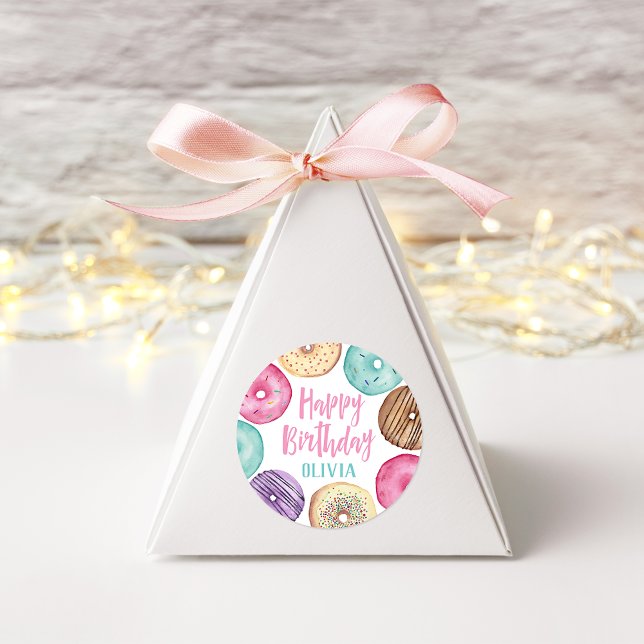 Pegatina Redonda Pastel acuarela Donut cumpleaños personalizado (Subido por el creador)