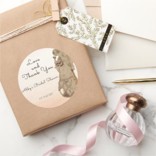 Pegatina Redonda Pastel Amarillo Peach Mauve Bride Gracias