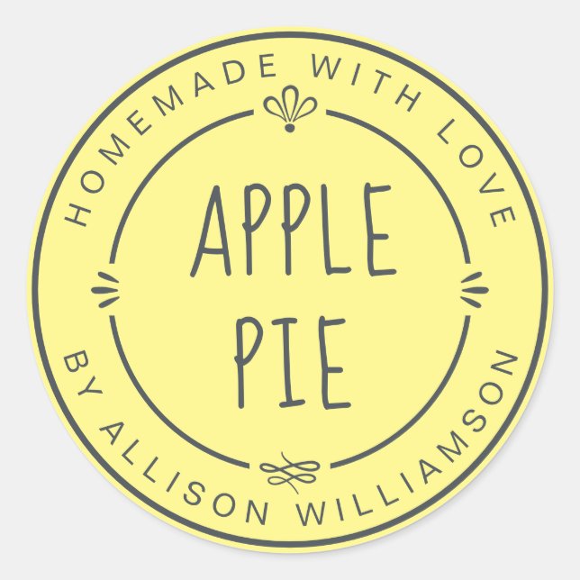Pegatina Redonda Pastel Amarillo Tarta De Manzana Casera Rústica (Anverso)