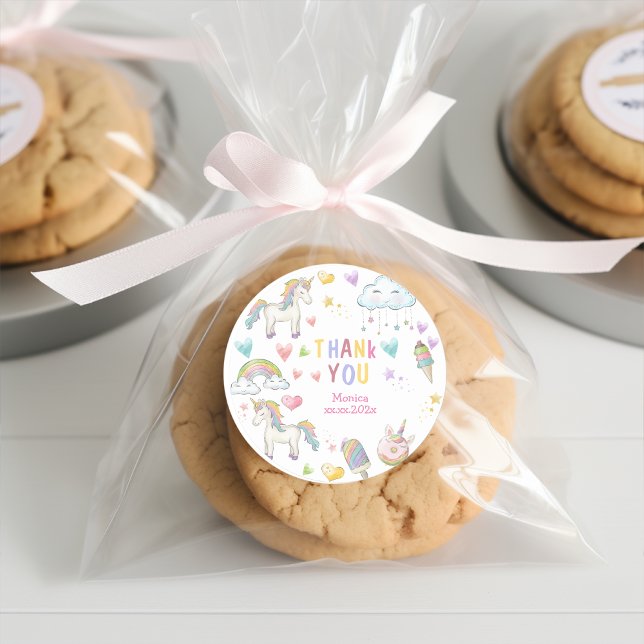 Pegatina Redonda Pastel arco iris unicornio magia gracias cumpleaño (Subido por el creador)