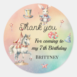 Pegatina Redonda Pastel arcoiris con animales Séptima fiesta de cum