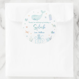 Pegatina Redonda Pastel azul bajo el mar cumpleaños gracias