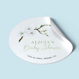 Pegatina Redonda Pastel azul floral elegante niño ducha bebé