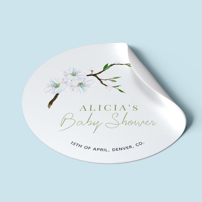 Pegatina Redonda Pastel azul floral elegante niño ducha bebé (Subido por el creador)