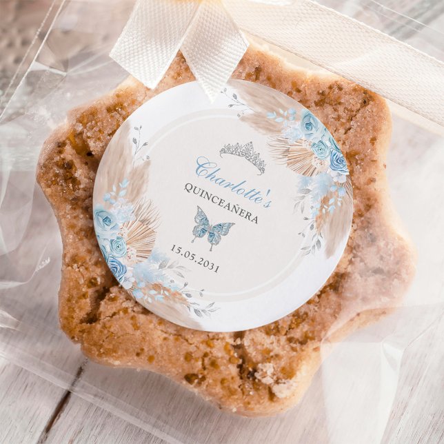 Pegatina Redonda Pastel Azul Quinceanera Boho Princess Mis Quince (Subido por el creador)