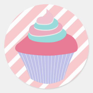Pegatina Redonda Pastel azul y rosa con rayas