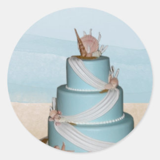 Pegatina Redonda Pastel Boda de la concha marina elegante