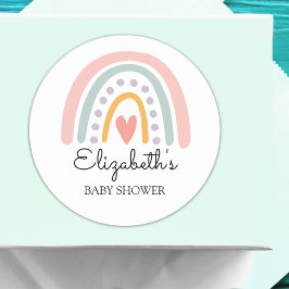 Pegatina Redonda Pastel Boho Rainbow Baby Shower for a Girl