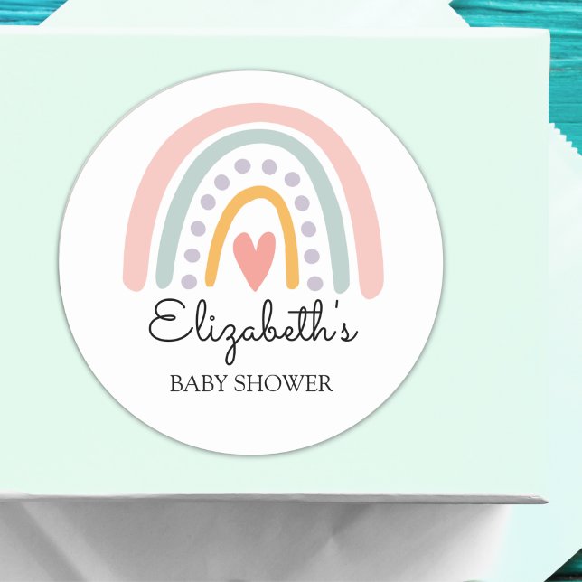 Pegatina Redonda Pastel Boho Rainbow Baby Shower for a Girl (Subido por el creador)
