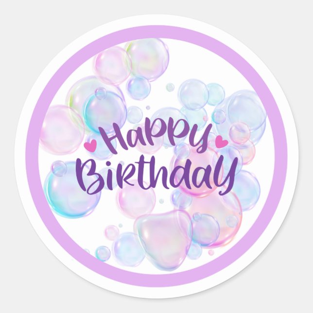 Pegatina Redonda Pastel Bubble “Happy Birthday” Sticker (Anverso)
