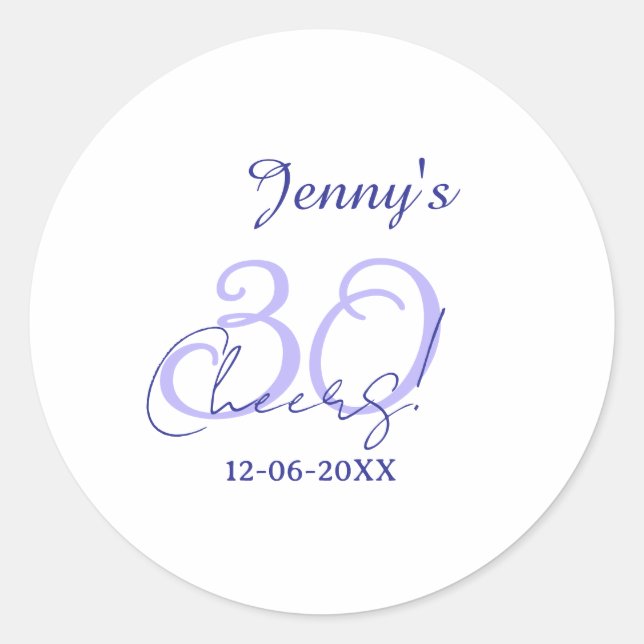 Pegatina Redonda Pastel cheers 30th birthday purple elegant name da (Anverso)