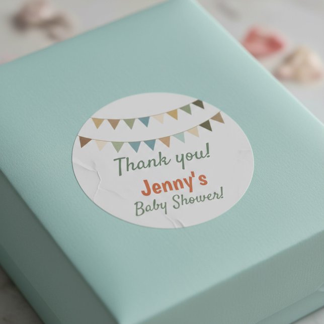 Pegatina Redonda Pastel con ducha bebé gracias (Pastel bunting baby shower thank you classic round sticker.)