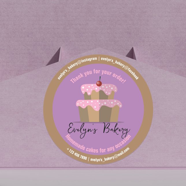 Pegatina Redonda Pastel con panadería casera de cerezas de helado r (Subido por el creador)