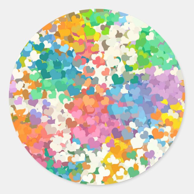 Pegatina Redonda Pastel Confetti Hearts (Anverso)