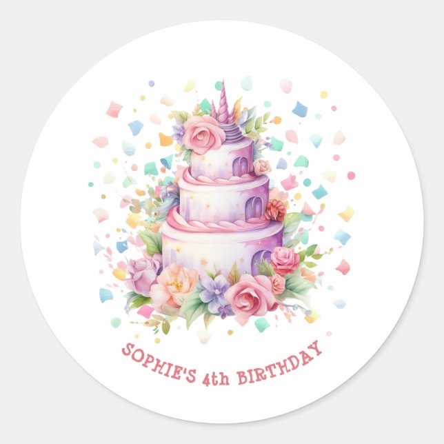 Pegatina Redonda Pastel Cumpleaños (Anverso)