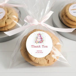 Pegatina Redonda Pastel Cumpleaños pastel de cumpleaños gracias