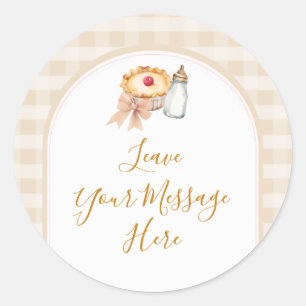 Pegatina Redonda Pastel Cutie Pie Gingham Baby Shower Su Mensaje