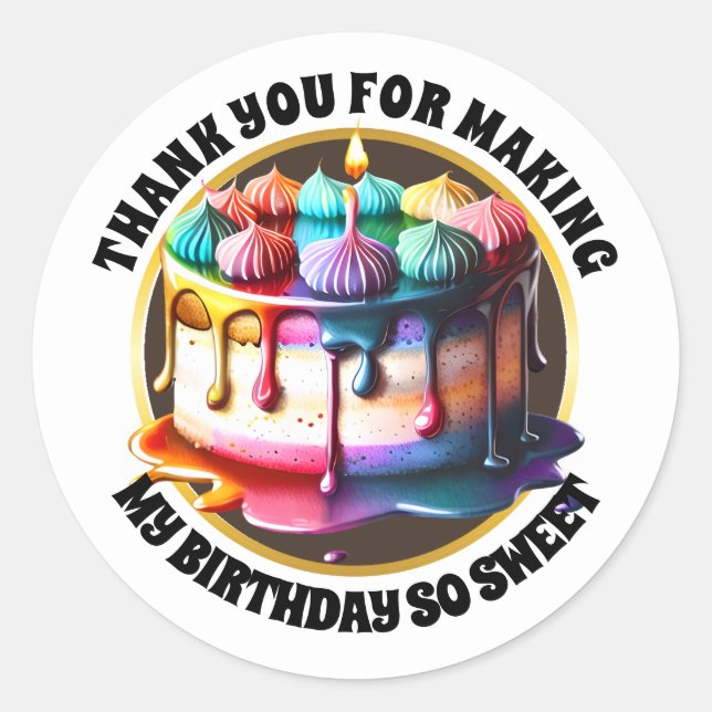 Pegatina Redonda Pastel de arcoiris meringue postre dulces niños mo (Anverso)