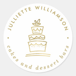 Pegatina Redonda Pastel de Boda con mano blanca y dorada