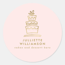 Pegatina Redonda Pastel de Boda Pintado a Mano Acuarela