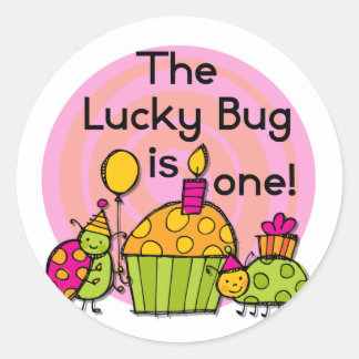 Pegatina Redonda Pastel de bug de suerte camisetas de cumpleaños y 