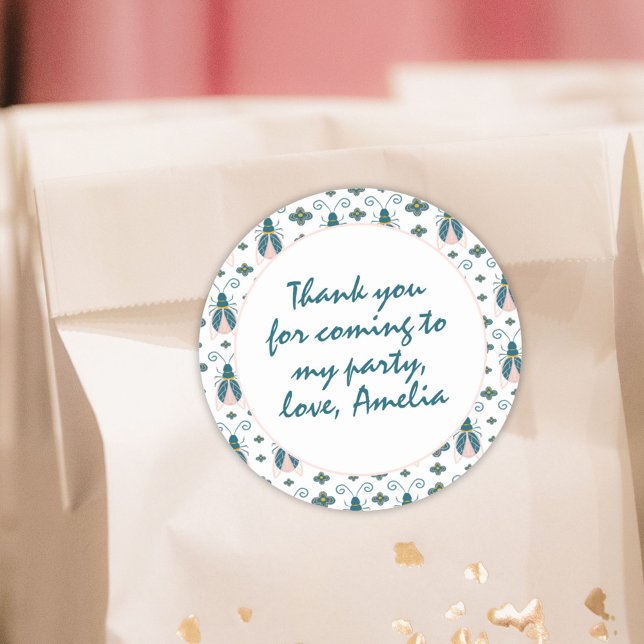 Pegatina Redonda Pastel de bugs rosados Flor Niña Cumpleaños Gracia (Subido por el creador)