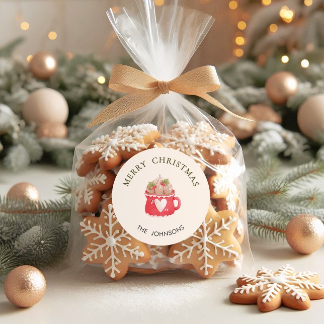 Pegatina Redonda Pastel de cacao rojo Mug Feliz Navidad (Subido por el creador)