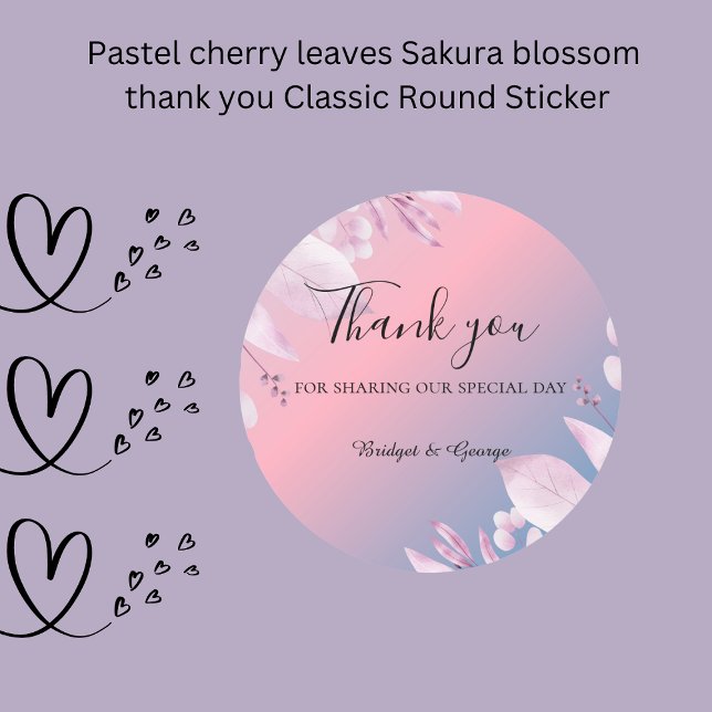 Pegatina Redonda Pastel de cerezo deja Sakura florecimiento gracias (Pastel cherry leaves Sakura blossom thank you Classic Round Sticker)
