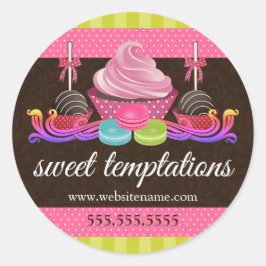 Pegatina Redonda Pastel de copas de copas de pastelería Macaron Pan