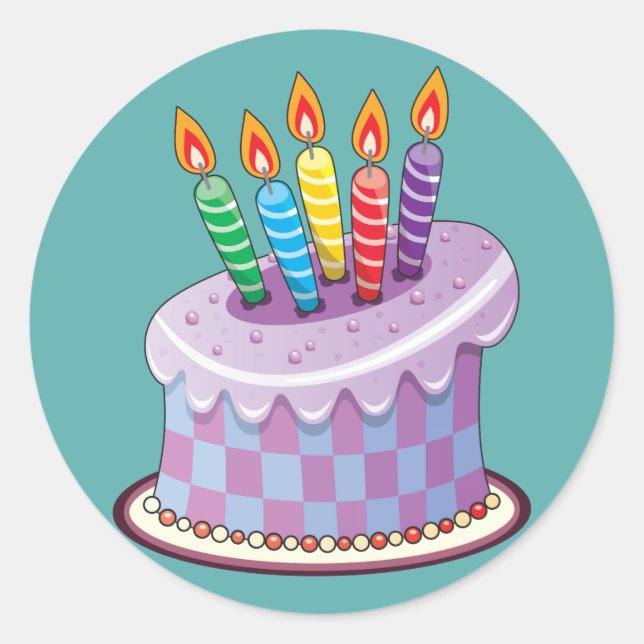 Pegatina Redonda Pastel de cumpleaños (Anverso)