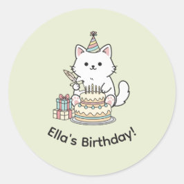 Pegatina Redonda Pastel de Cumpleaños con Regalos para Gato Amistos