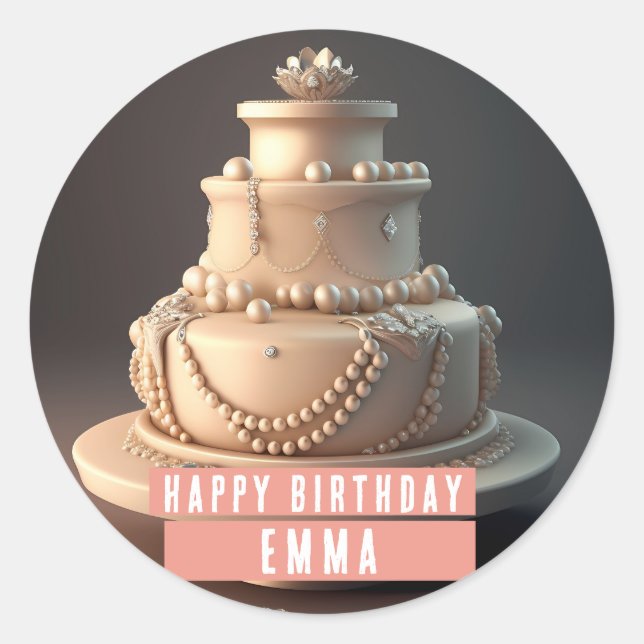 Pegatina Redonda Pastel de cumpleaños con temática de joyas (Anverso)