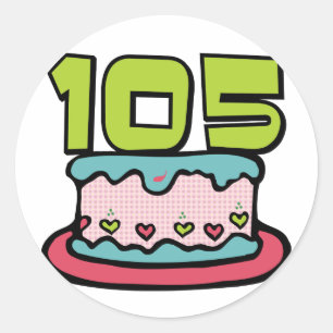 Pegatina Redonda Pastel de cumpleaños de 105 años
