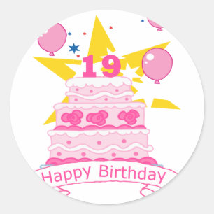 Pegatina Redonda Pastel de cumpleaños de 19 años