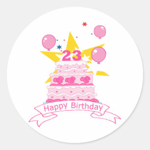 Pegatina Redonda Pastel de cumpleaños de 23 años