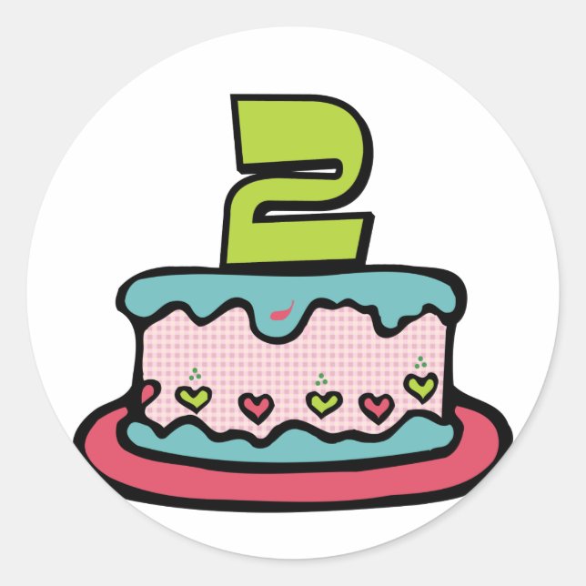 Pegatina Redonda Pastel de cumpleaños de 2 años (Anverso)