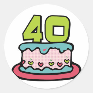 Pegatina Redonda Pastel de cumpleaños de 40 años