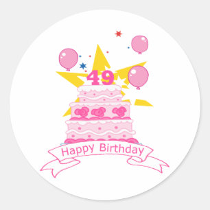 Pegatina Redonda Pastel de cumpleaños de 49 años