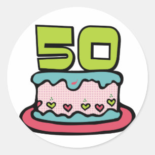 Pegatina Redonda Pastel de cumpleaños de 50 años