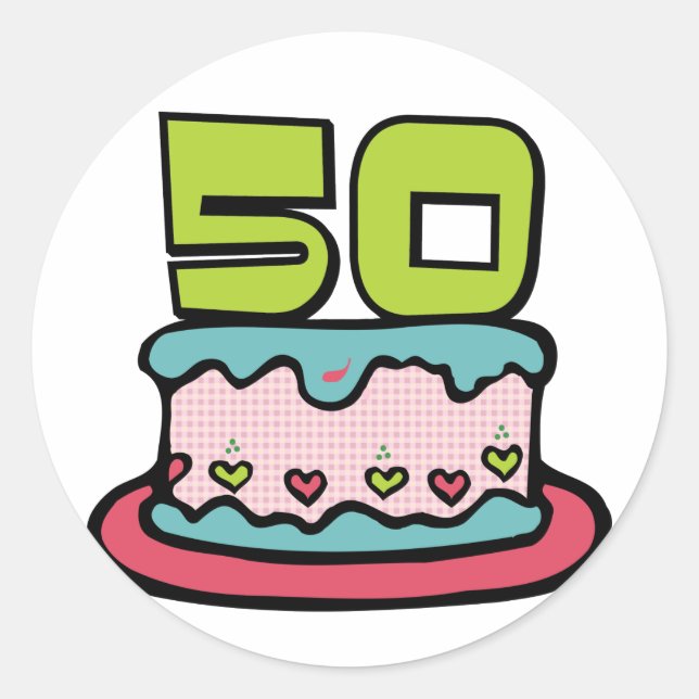 Pegatina Redonda Pastel de cumpleaños de 50 años (Anverso)