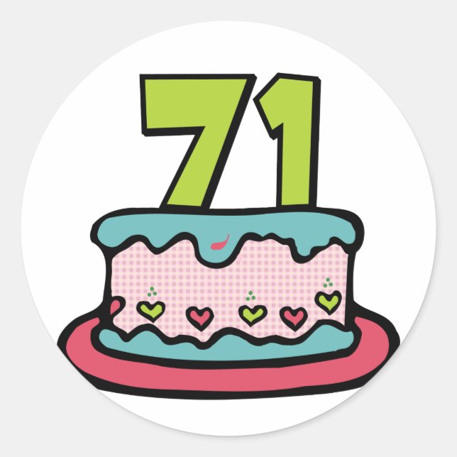 Pegatina Redonda Pastel de cumpleaños de 71 años (Anverso)