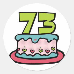 Pegatina Redonda Pastel de cumpleaños de 73 años