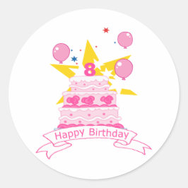 Pegatina Redonda Pastel de cumpleaños de 8 años