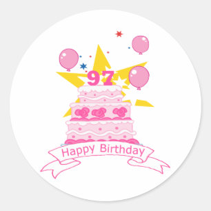Pegatina Redonda Pastel de cumpleaños de 97 años