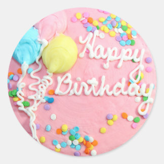 Pegatina Redonda Pastel de cumpleaños feliz