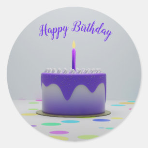 Pegatina Redonda Pastel de cumpleaños morado