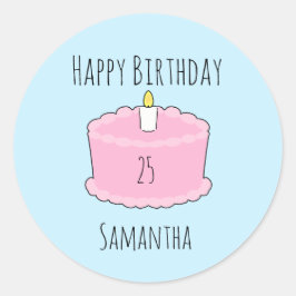 Pegatina Redonda Pastel de cumpleaños rosa