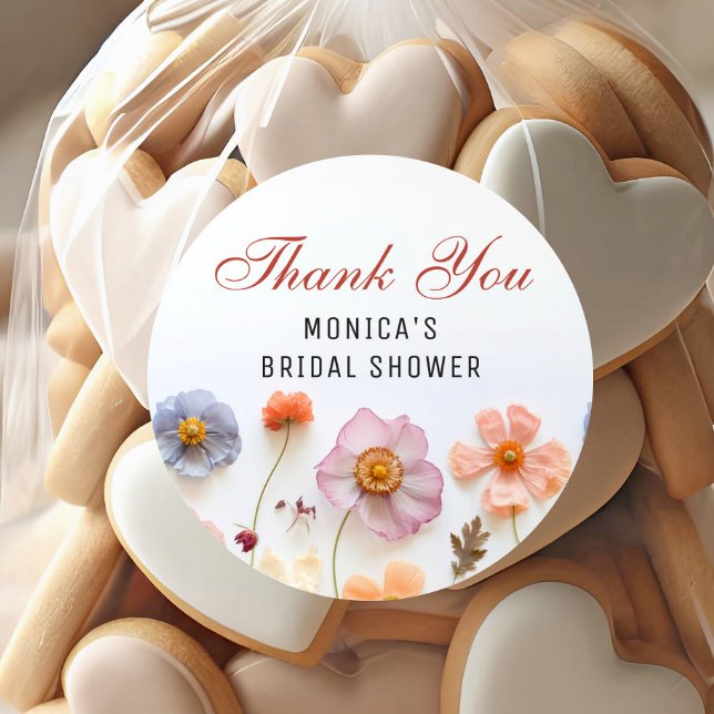 Pegatina Redonda Pastel de flores silvestres rosadas Ducha de novia (Subido por el creador)