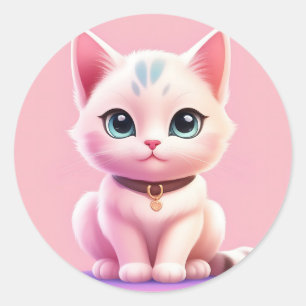 Pegatina Redonda Pastel de gato felino